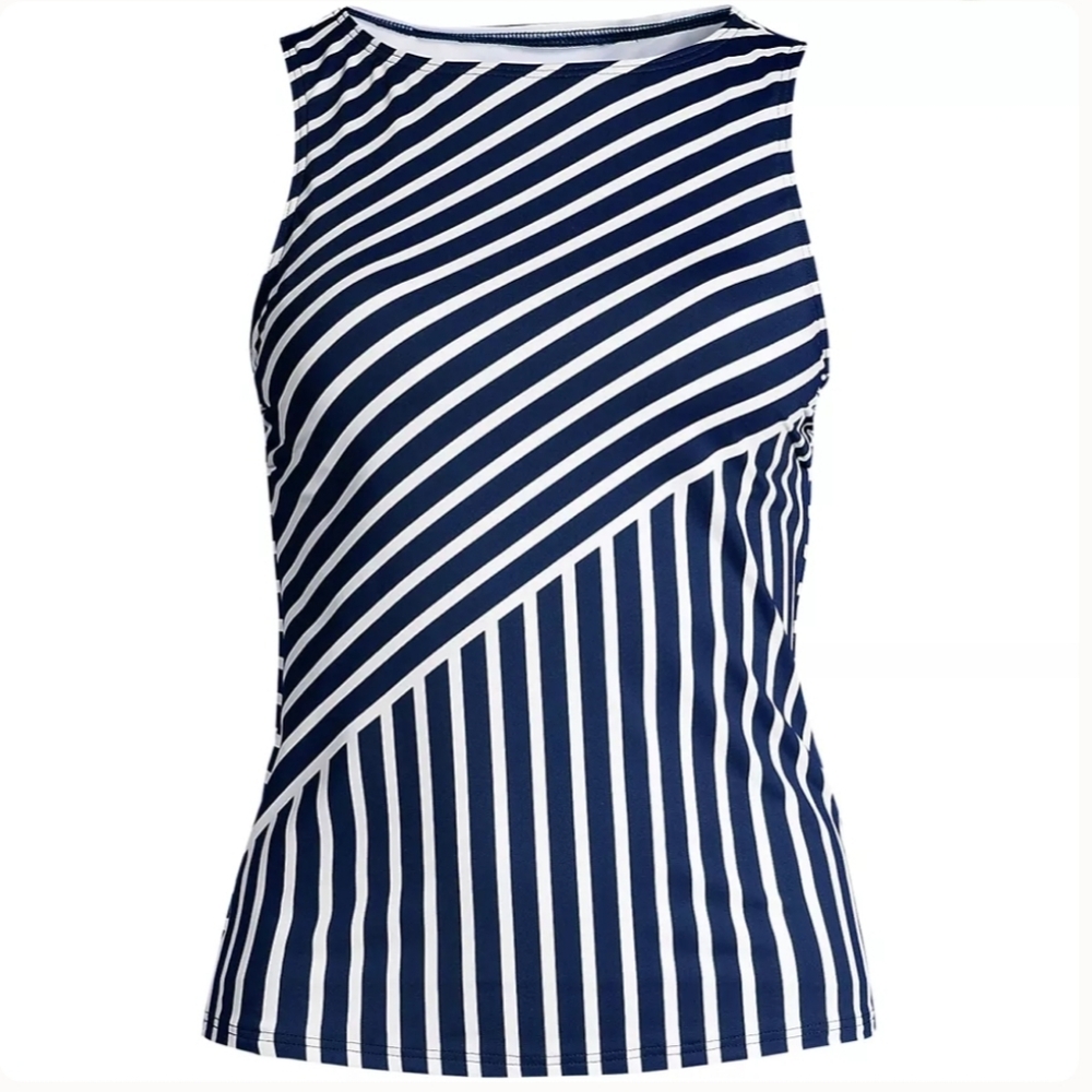 Lands' End 20W Deep Sea Blue Mixed Diagonal Stripe Tankini Top 0622-X